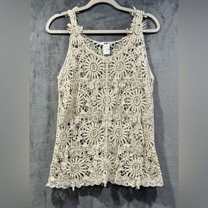 ISELA Crochet Tank Top Womens Size M 100% Cotton Eyelet Hippie Festival Y2K Boho